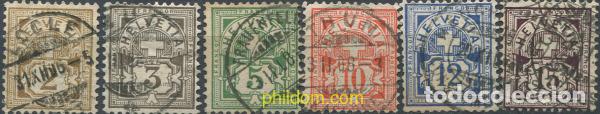 Sellos: 669390 USED SUIZA 1905 PAPEL CON FRAGMENTOS DE HILOS DE SEDA
