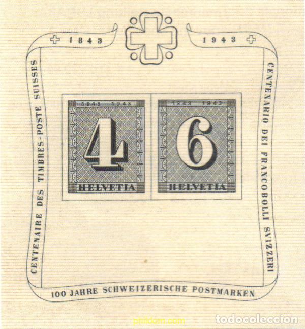 Sellos: 127828 MNH SUIZA 1943 CENTENARIO DEL PRIMER SELLO DE ZURICH