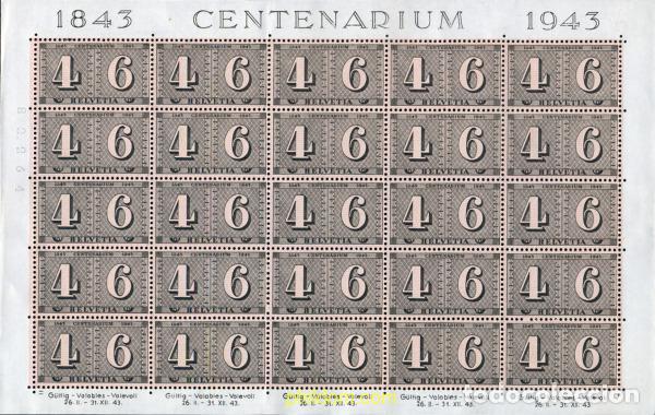 Briefmarken: 367689 MNH SUIZA 1943 CENTENARIO DEL PRIMER SELLO DE ZURICH