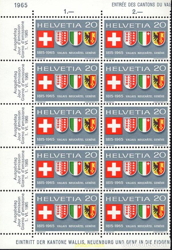 Francobolli: 666389 MNH SUIZA 1965 150 ANIVERSARIO DE LA ENTRADA DE LAS REGIONES DE VALAIS, NEUCH&Acirc;TEL Y GINEBRA