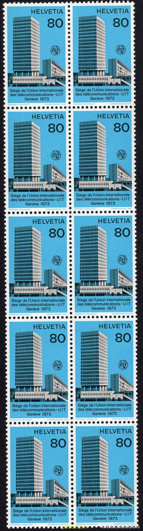 Sellos: 666266 MNH SUIZA. Uni&oacute;n Internacional de Telecomunicaciones 1973 NUEVO EDIFICIO DE LA U.I.T., EN G