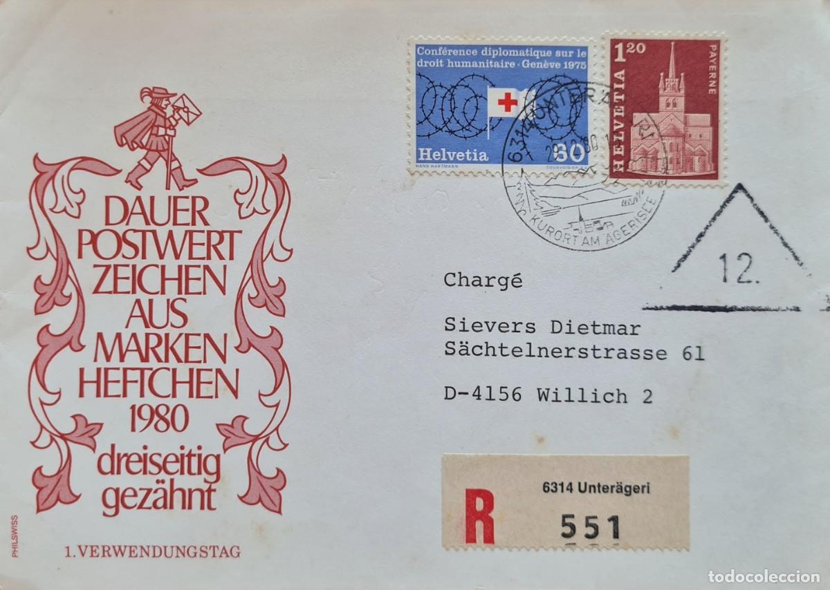 Briefmarken: Sobre de Suiza 1980. Sellos n&uacute;mero 822 y 978 del cat&aacute;logo de Ivert et Tellier