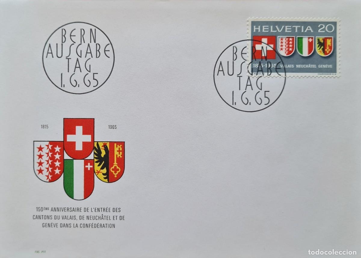 Sellos: Sobre del primer d&iacute;a, Suiza 1965: 150 aniversario de la entrada detres cantones a la confederaci&oacute;n