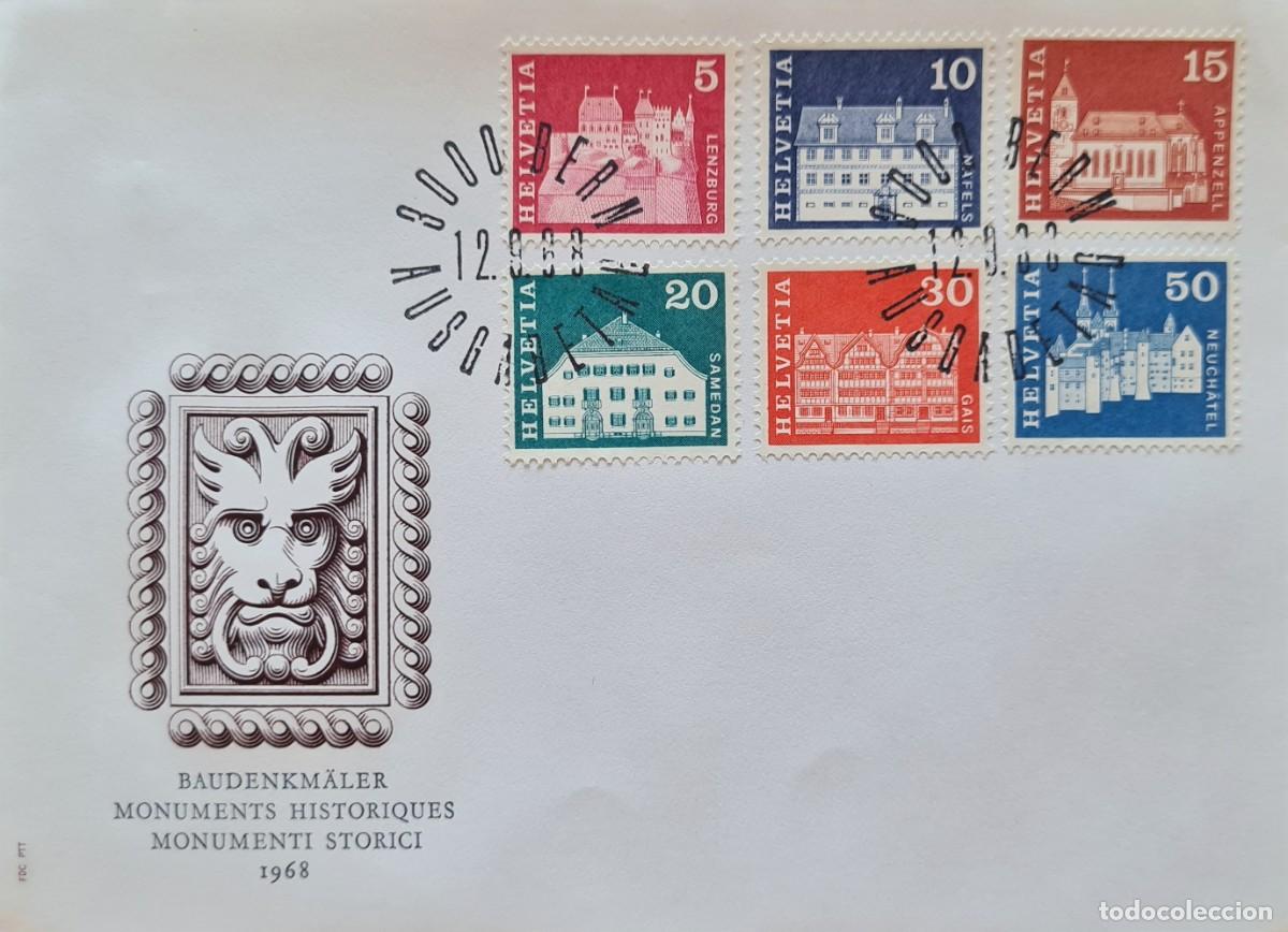 Stamps: Dos sobres de primer d&iacute;a, Suiza 1968: edificios