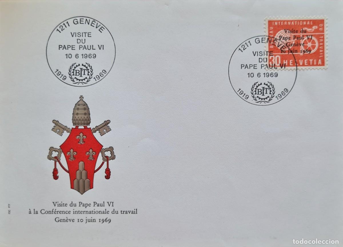 Sellos: Sobre de primer d&iacute;a con sello de servicio Suiza 1969: visita del Papa Pablo VI en Ginebra