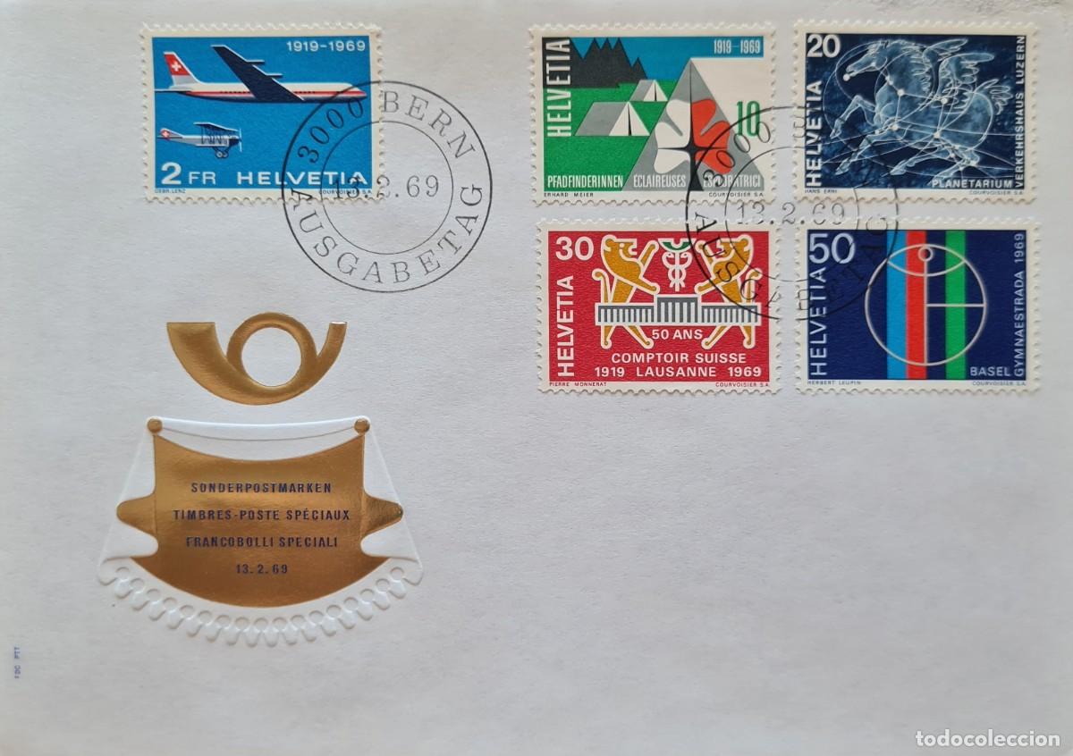 Selos: Cinco sobres de primer d&iacute;a Suiza 1969