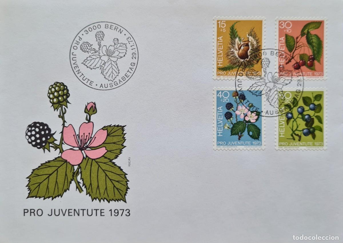 Timbres: Sobre de primer d&iacute;a Suiza 1973: pro-juventud. Frutos del bosque