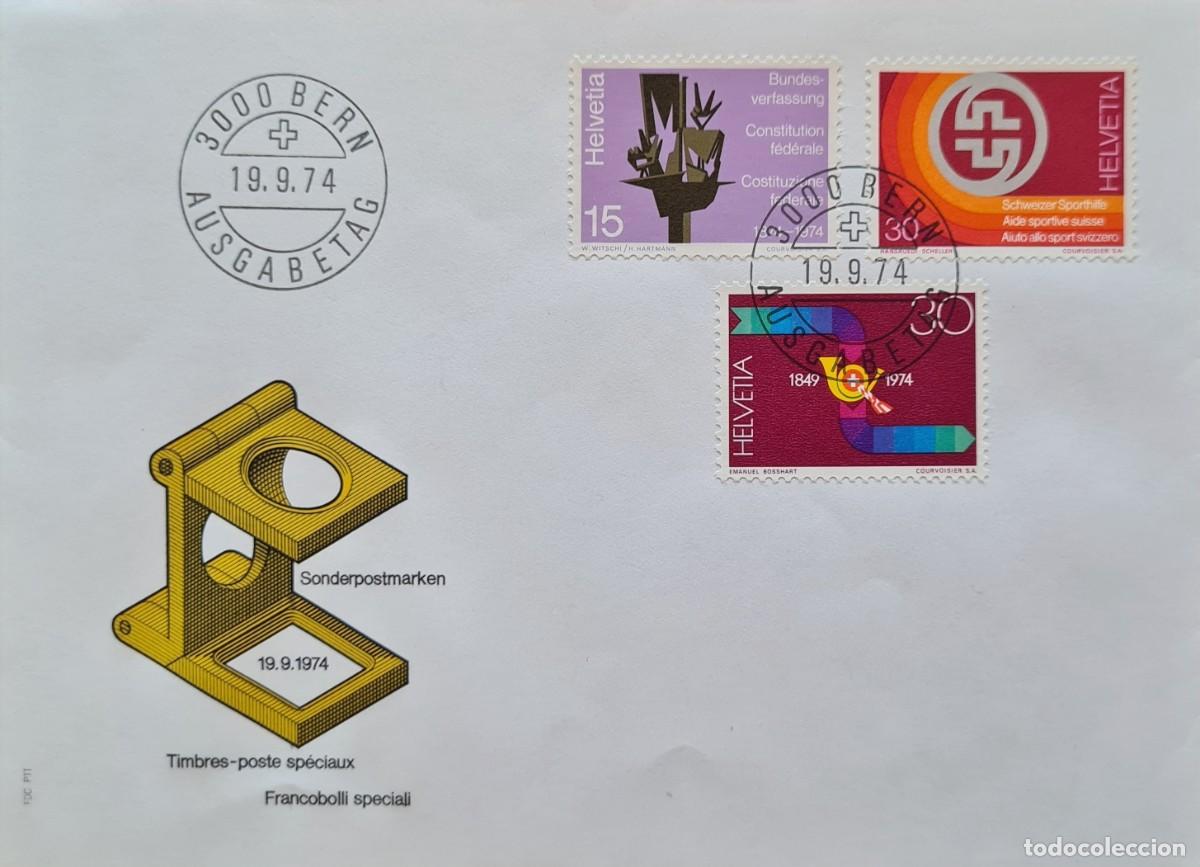 Selos: Sobre de primer d&iacute;a de Suiza 1974: conmemorativos