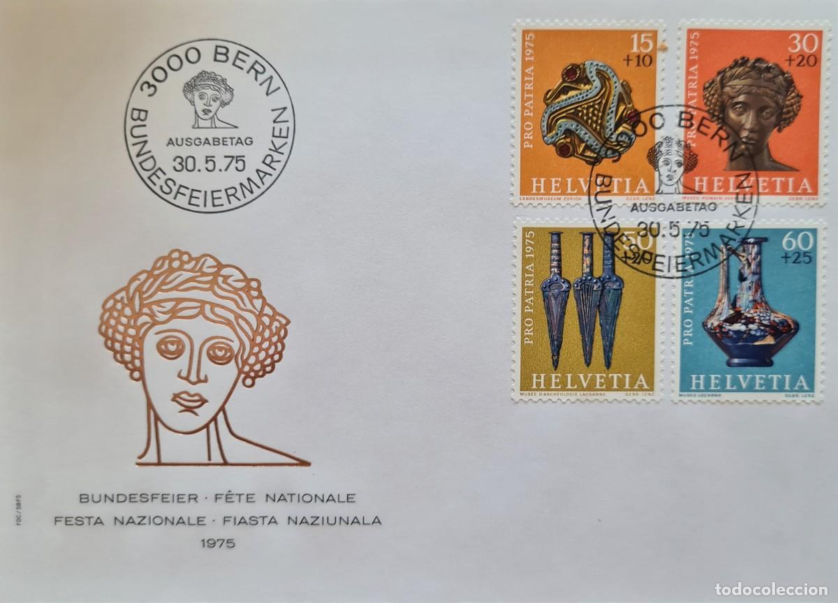 Timbres: Sobre de primer d&iacute;a de Suiza 1975: Tesoros arquel&oacute;gicos