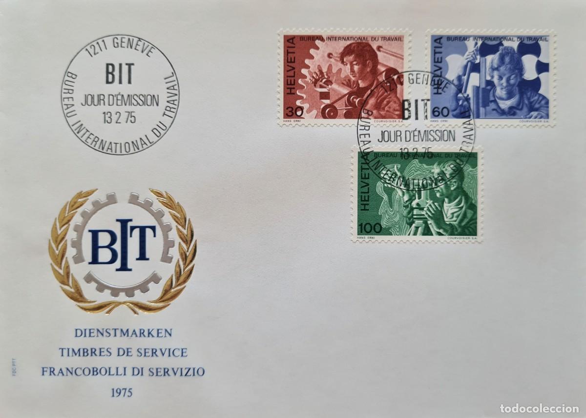Briefmarken: Sobre de primer d&iacute;a de Suiza 1975 con sellos de servicio: BIT