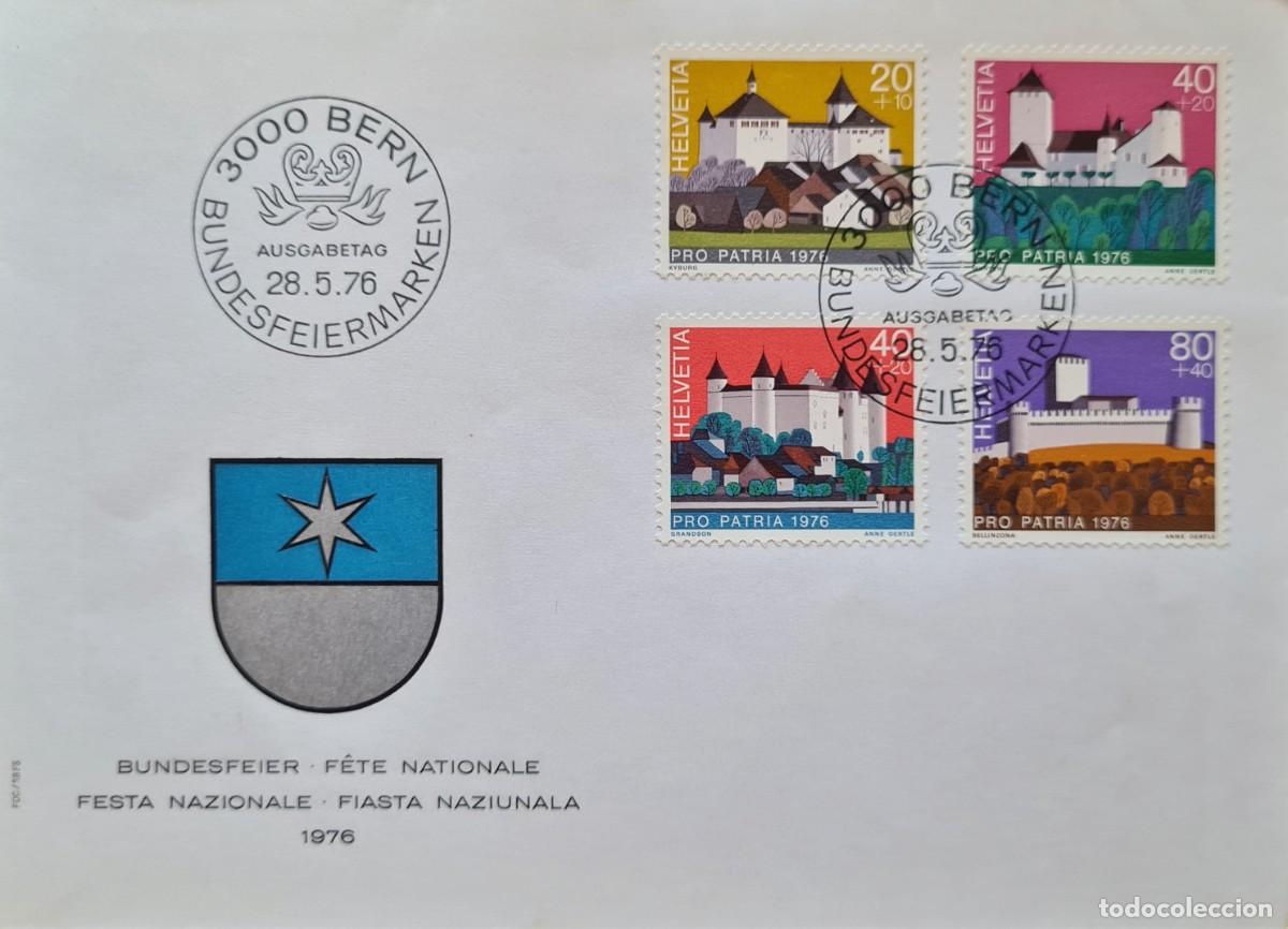 Selos: Sobre de primer d&iacute;a de Suiza 1976: pro-patria. Castillos