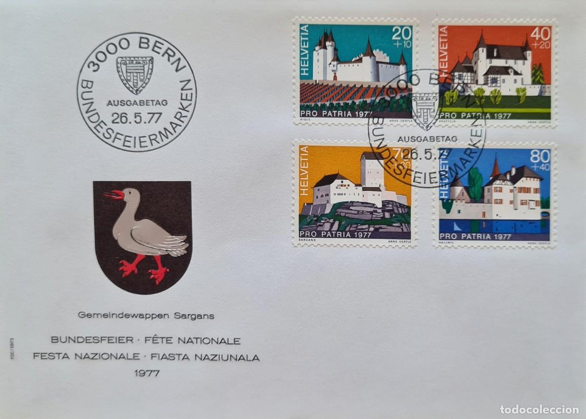 Briefmarken: Sobre de primer d&iacute;a de Suiza 1977: pro-patria. Castillos