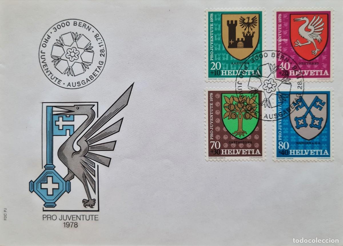 Sellos: Sobre de primer d&iacute;a de Suiza 1978: pro-juventud. Escudos comunales
