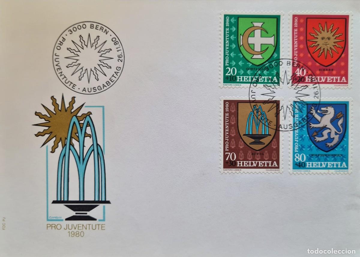Selos: Sobre de primer d&iacute;a de Suiza 1979: pro-juventud. Escudos comunales