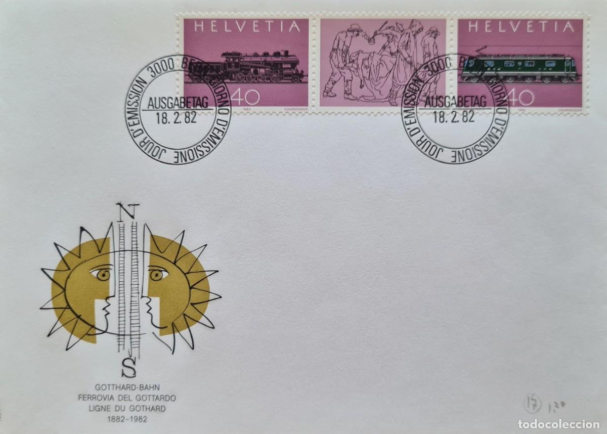 Selos: Sobre de primer d&iacute;a de Suiza 1982: Centenario del ferrocarril de San Gotardo