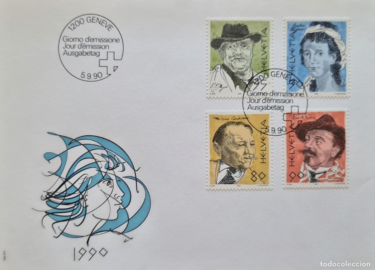 Sellos: Sobre de primer d&iacute;a de Suiza 1990: poetas y pintores