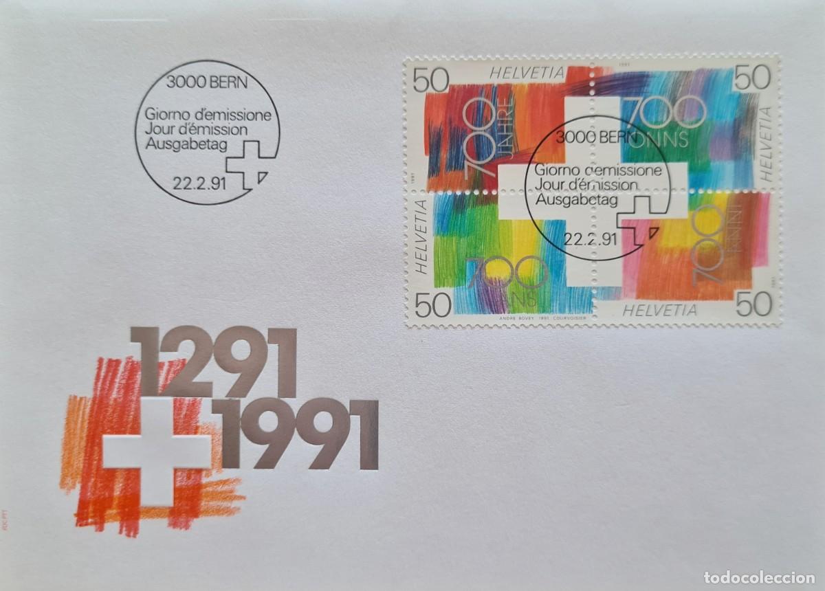 Sellos: Sobre de primer d&iacute;a de Suiza 1991: Obra original simbolizando la cultura de las cuatro regiones