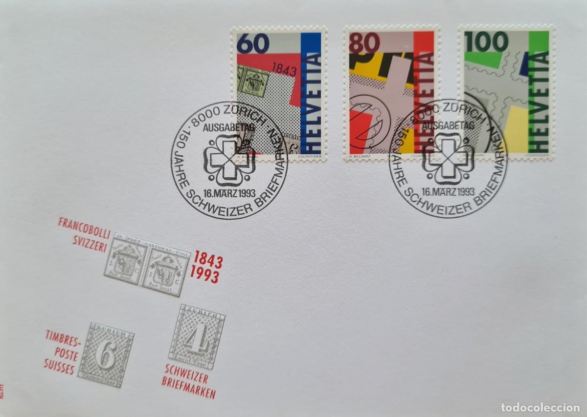 Sellos: Sobre de primer d&iacute;a de Suiza 1993: 150 aniversario de los sellos postales suizos