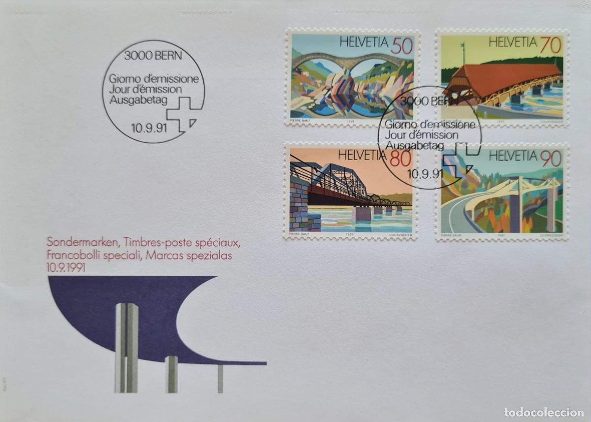 Sellos: Sobre de primer d&iacute;a de Suiza 1991: Puentes