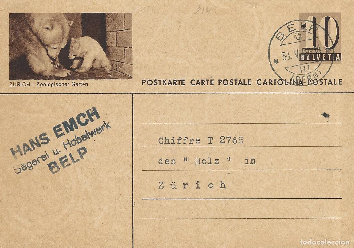 Sellos: 1949. SUIZA/SWITZERLAND. ENTERO POSTAL/STATIONERY. ZOO DE ZURICH. OSOS/BEARS. NATURALEZA. FAUNA.