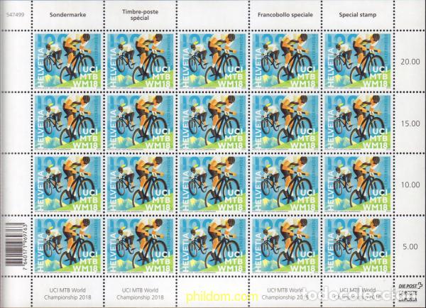 Sellos: 589871 MNH SUIZA 2018 CAMPEONATOS DEL MUNDO ORGANIZADO POR LA UNION CICLISTA INTERNACIONAL