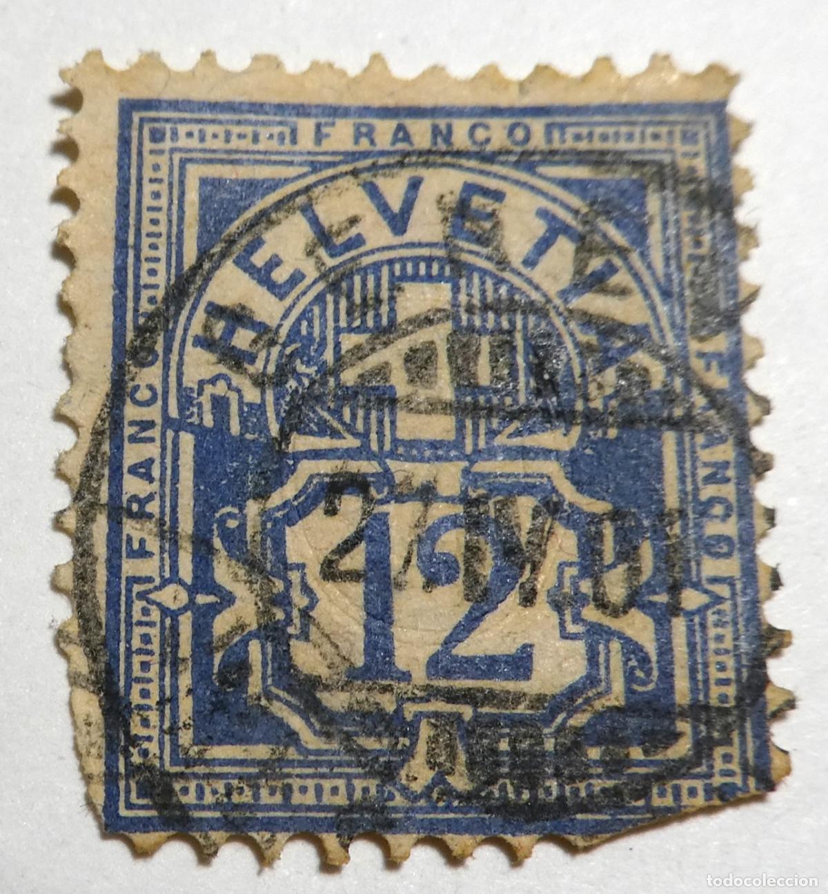 Sellos: Sello postal de 12 c&eacute;ntimos de Suiza 1882