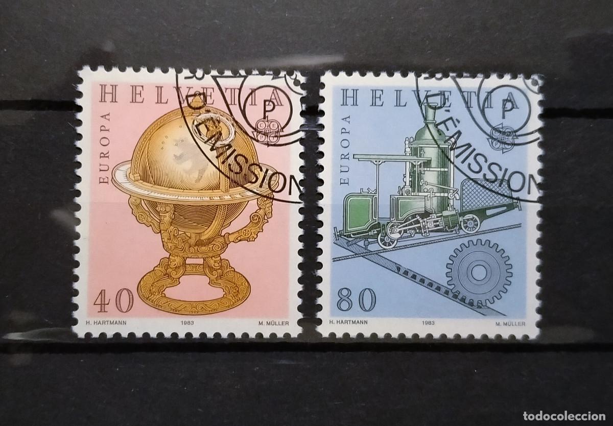 Sellos: SUIZA 1983 Yvert 1178 - 1179 Michel 1249 - 1250 Usado EUROPA CEPT Invenciones