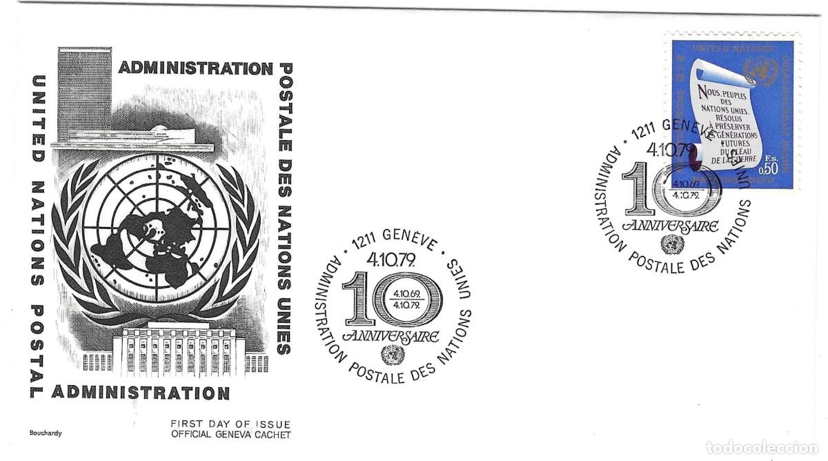 Sellos: Sobre 10&ordm; Aniversario, Administraci&oacute;n postal de Naciones Unidas. 1979. ref. 28-217