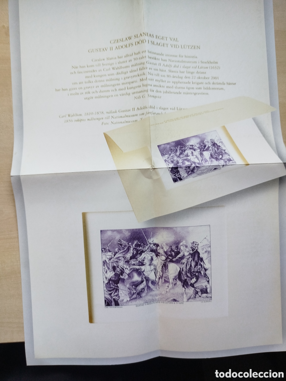 Sellos: Carpeta Grabado Especial Suecia 2001 - Czeslaw Slania Eget Val - Muerte de Gustavo II Adolf MNH