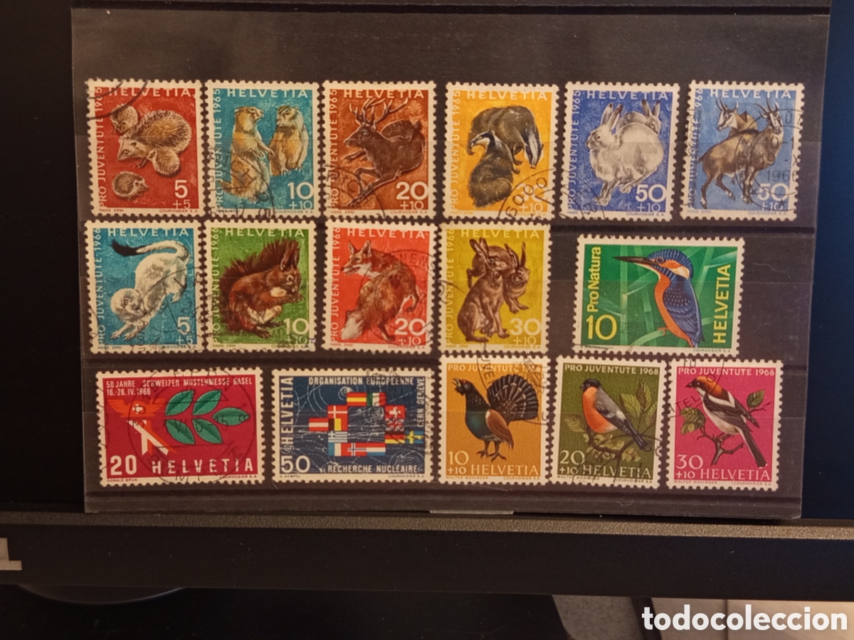 Sellos: Tarjeta con Lote de 16 Sellos de Suiza Helvetia (A&ntilde;os 1965-1968)
