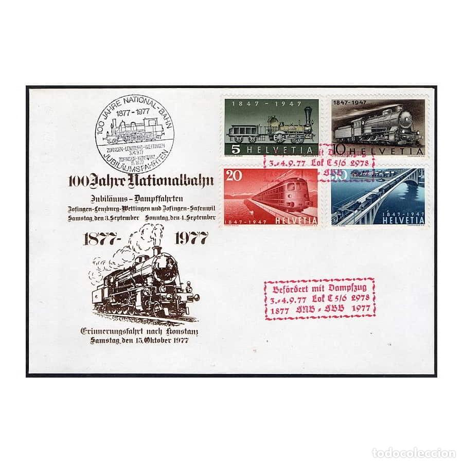 Sellos: Suiza 1977 [FDC] Serie centenario de la Nationale Bahn (Nationalbahn / SNB) (N)
