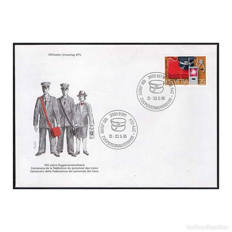 Sellos: Suiza 1985 [FDC] Centenario Federaci&oacute;n de Trabajadores del Ferrocarril (N)