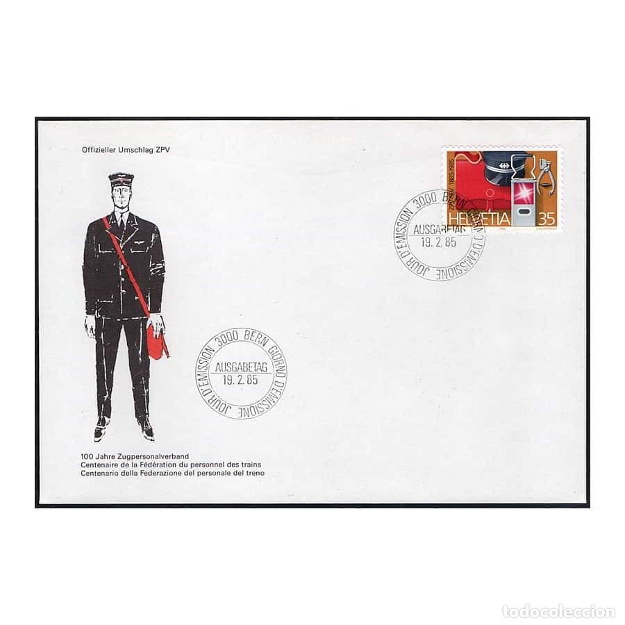 Sellos: Suiza 1985 [FDC] Centenario Federaci&oacute;n de Trabajadores del Ferrocarril (N)