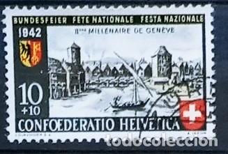 Sellos: SUIZA - IVERT 378 USADO - FIESTA NACIONAL Y BIMILENARIO DE GENOVA A&Ntilde;O 1942
