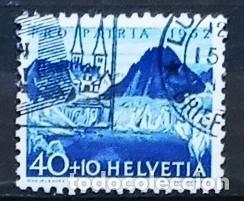 Sellos: SUIZA - IVERT 525 USADO - PRO PATRIA EL LAGO DE MARJETEN A&Ntilde;O 1952