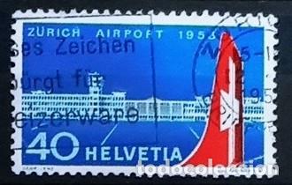 Sellos: SUIZA - IVERT 536 USADO - INAGURACION AEROPUERTO DE ZURICH-KIOTEN A&Ntilde;O 1953