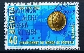 Sellos: SUIZA - IVERT 547 USADO - CAMPEONATO DEL MUNDO DE FUTBOL EN SUIZA 1954