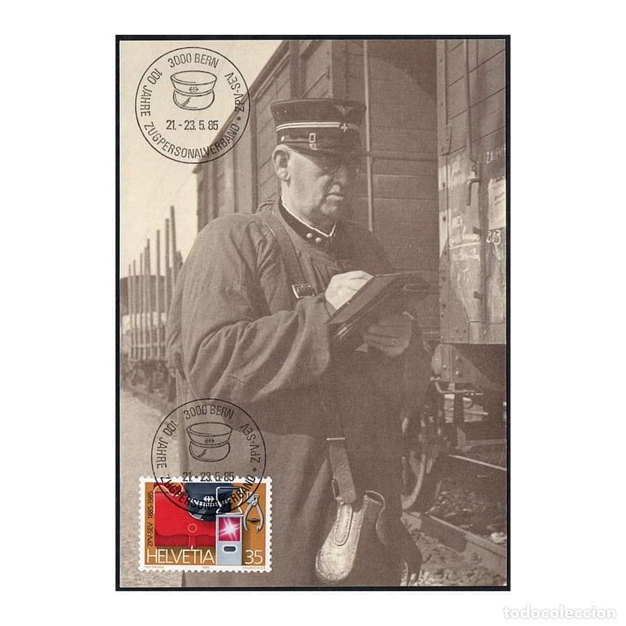 Sellos: Suiza 1985 [MAX] Tarjeta M&aacute;xima. Ferroviarios 35 cts. (N)