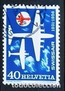 Sellos: SUIZA - IVERT 575 USADO - 25 ANIVERS. COMPA&Ntilde;IA AEREA SWISSAIR 1956