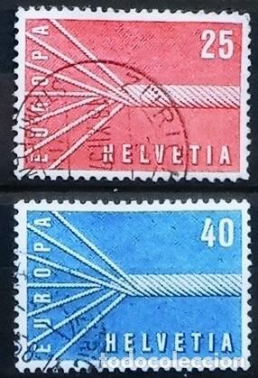 Sellos: SUIZA - IVERT 595/96 USADO - EUROPA CEPT A&Ntilde;O 1957