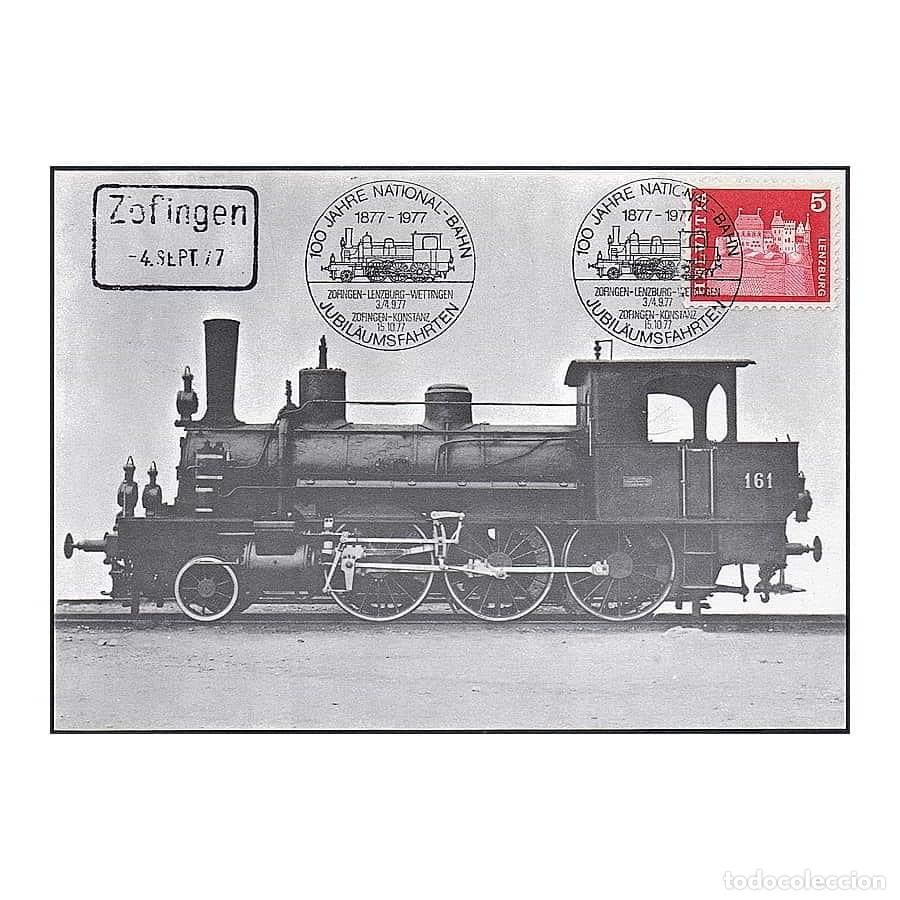 Sellos: Suiza 1977 [MAX] Tarjeta M&aacute;xima. 100 aniversario del tren Zofingen-Lenzburg (N)