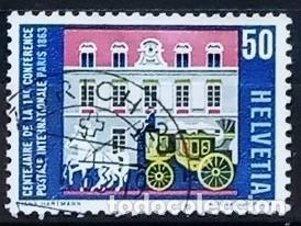 Sellos: SUIZA - IVERT 710 USADO - CENTEN. 1&ordf; CONFERENCIA POSTAL INTERN. DE PARIS A&Ntilde;O 1963