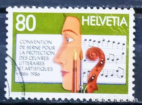 Sellos: SUIZA - IVERT 1258 USADO - PROTECCION OBRASLITERARIAS Y ARTISTICAS A&Ntilde;O 1986