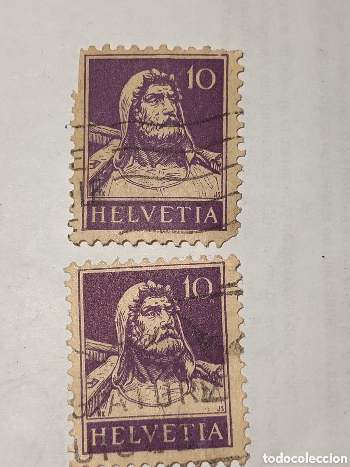 Sellos: 2 Sellos de Suiza Guillermo Tell 1914-20 usados