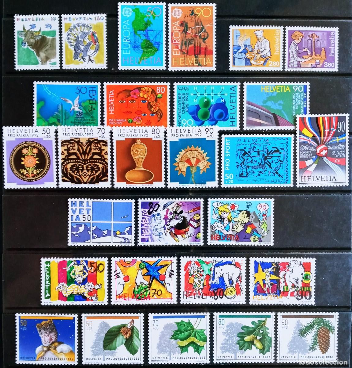 Sellos: SUIZA - IVERT ... A&Ntilde;O COMPLETO 1992 NUEVOS ** 25 SELLOS LOS DE LA FOTO