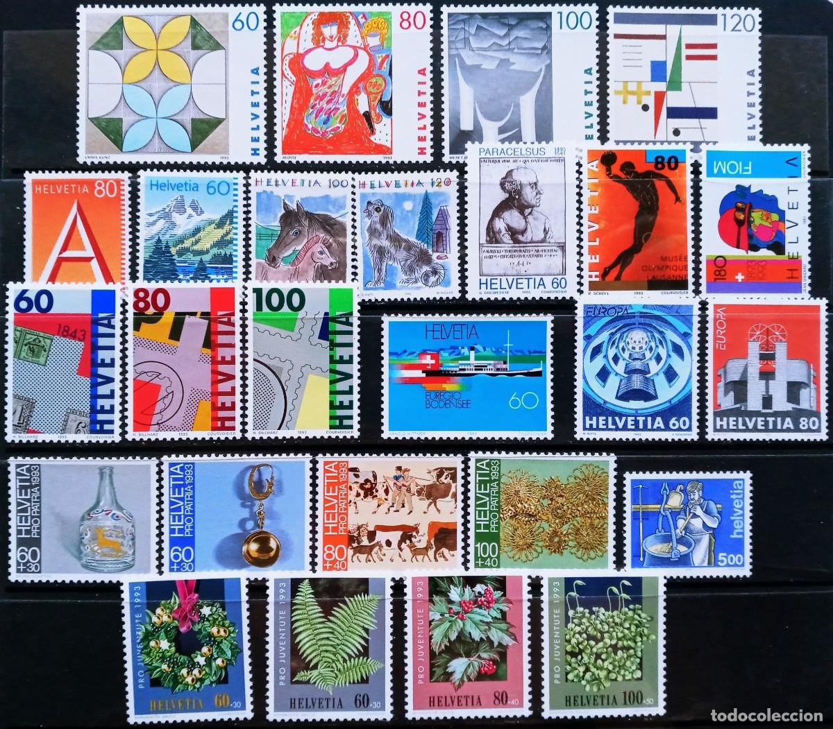 Sellos: SUIZA - IVERT ... A&Ntilde;O COMPLETO 1993 NUEVOS ** 26 SELLOS LOS DE LA FOTO
