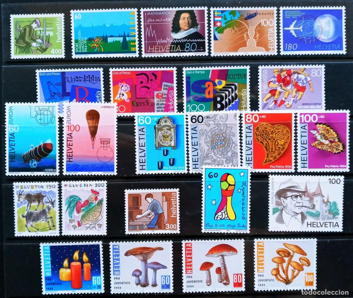 Sellos: SUIZA - IVERT ... A&Ntilde;O COMPLETO 1994 NUEVOS ** 24 SELLOS LOS DE LA FOTO