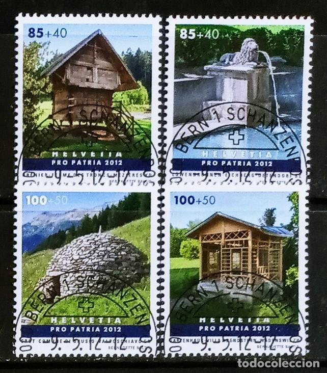 Sellos: SUIZA - IVERT 2177/80 USADOS - PRO PATRIA A&Ntilde;O 2012 PEQUE&Ntilde;OS EDIFICIOS.