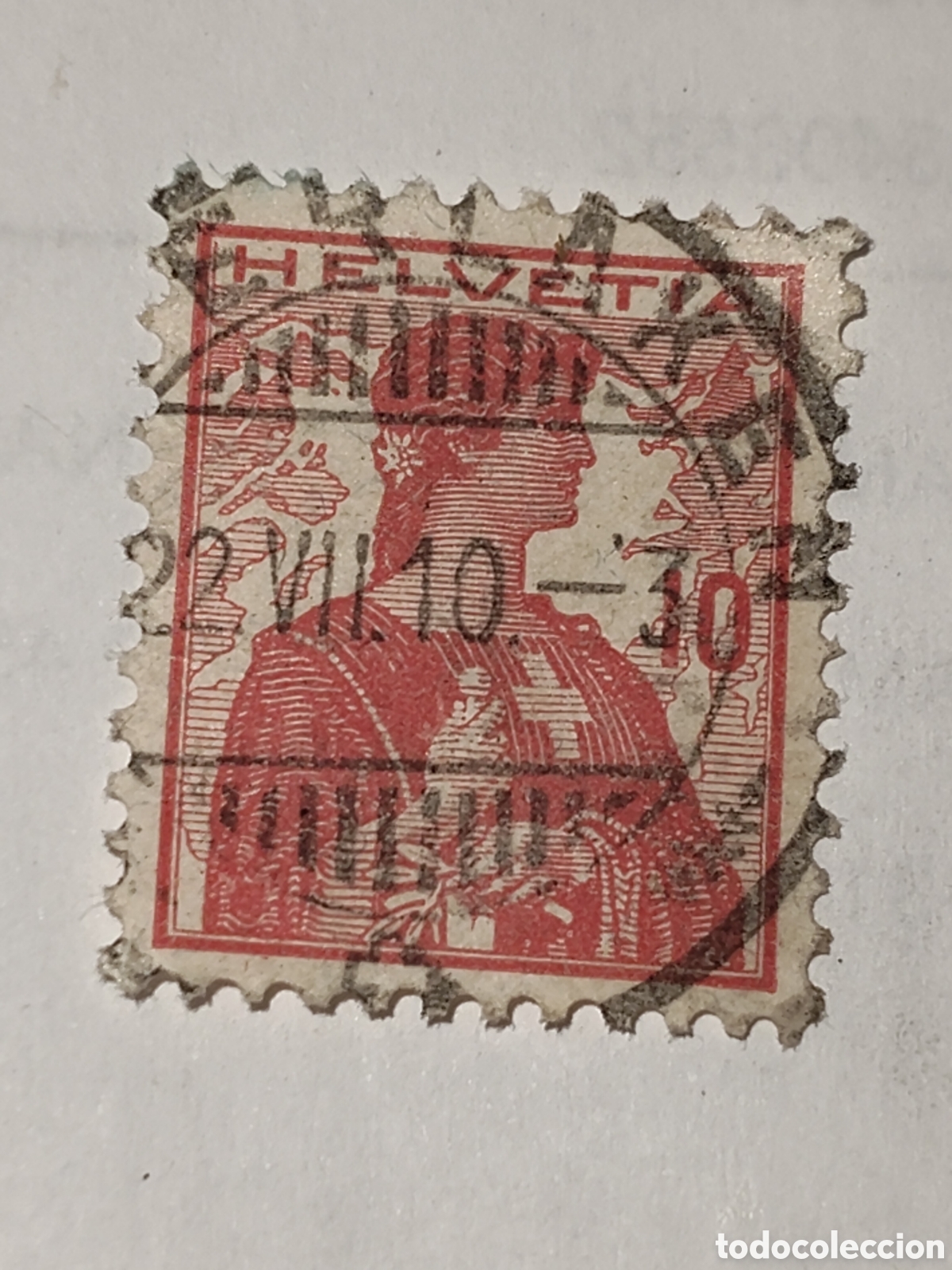 Sellos: Sello de Suiza Alegor&iacute;a de Helvetia (La personificacion nacional femenina de Suiza) 1909-10 usado