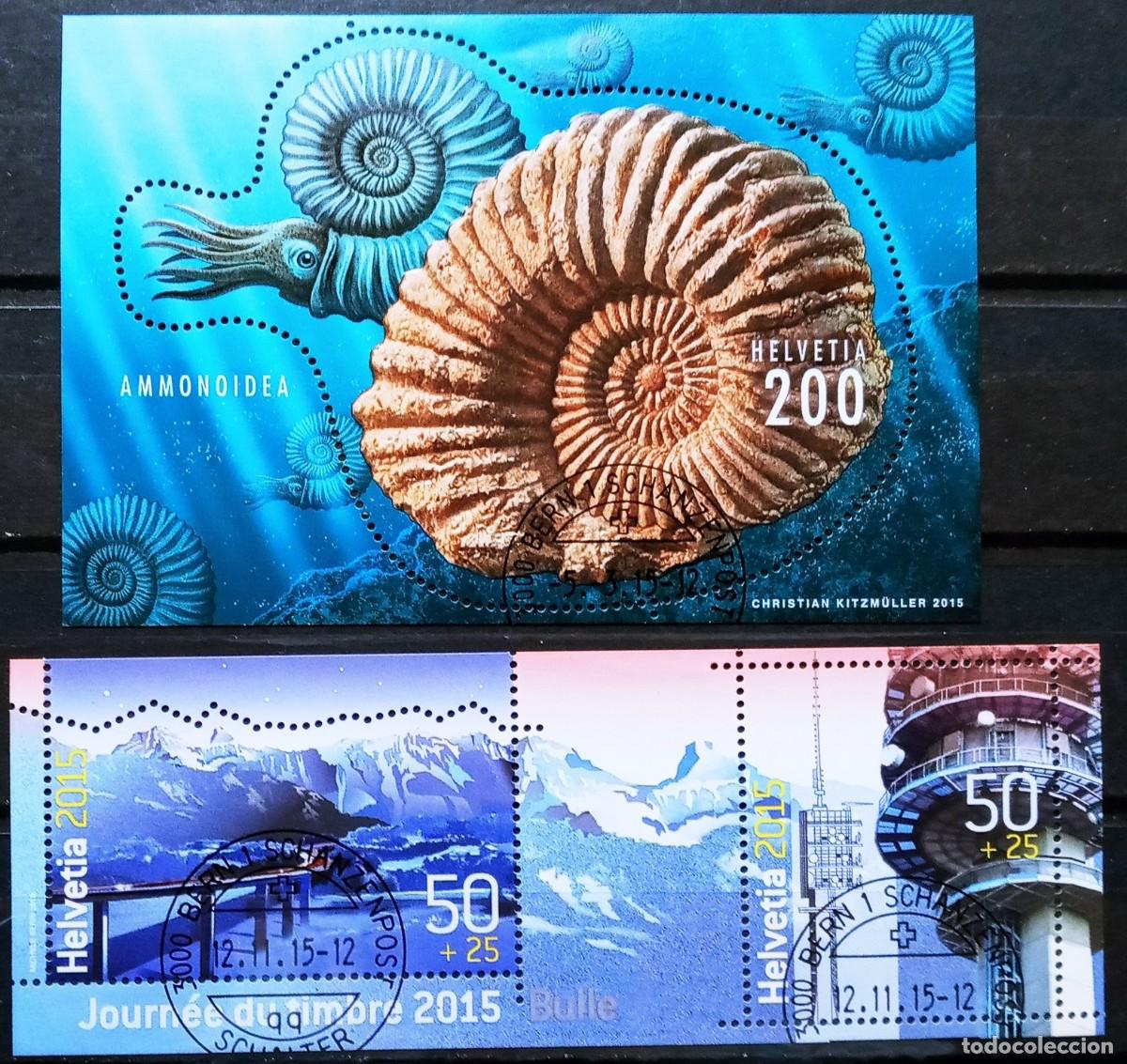 Sellos: SUIZA - IVERT 2315+ 2352/53 USADOS - SERIE FOSIL CARACOL MARINO Y PAISAJES A&Ntilde;O 2015
